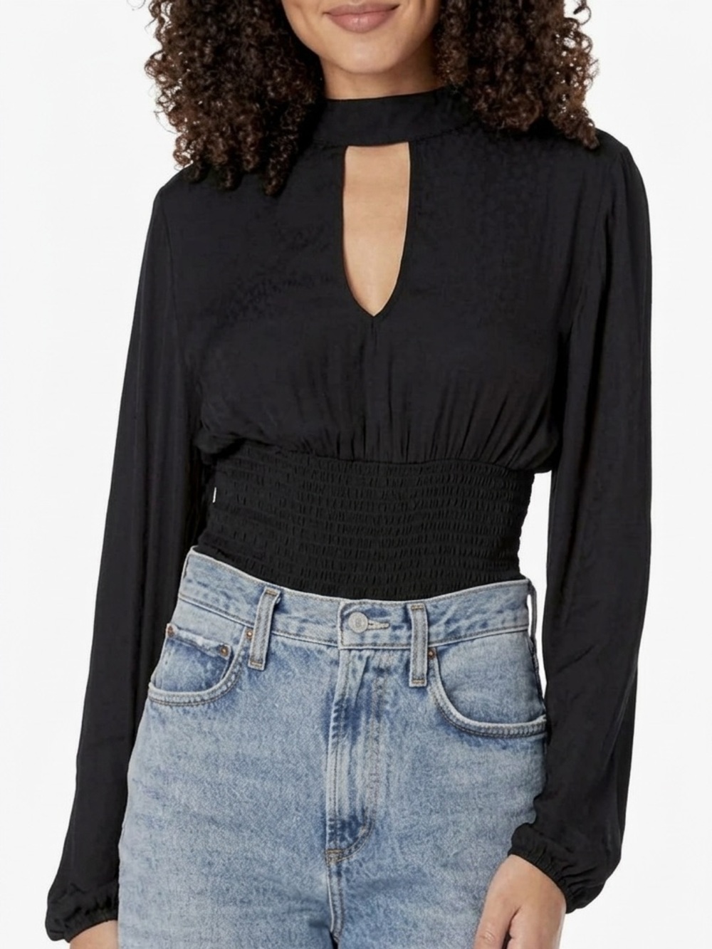 Steve Madden Metallic Black Peplum Blouse Long Sleeve Shimmer Top Small